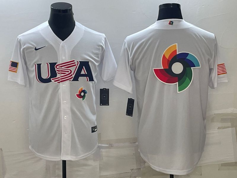 Men 2023 World Cub USA Blank White Nike MLB Jersey4